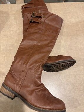 Qupid Brown Over-the-Knee Buckle Riding Boots